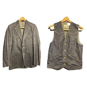 Panatela Levi’s Denim Western Style Jacket Blazer + Vest Sz 36R Vintage 1970s